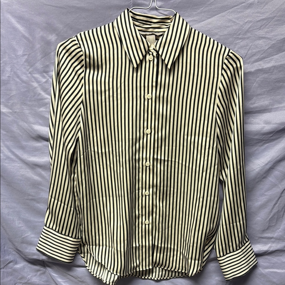 H&M Black and White Striped Button Down Shirt